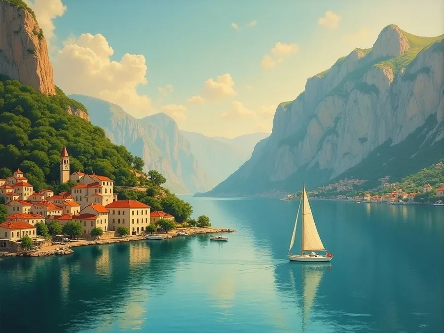 Gemalte Ansicht der Bucht von Kotor / Painted view of the Bay of Kotor