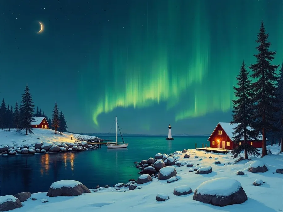 Gemalte Ansicht des finnischen Schärenmeers / Painted view of the Finnish Archipelago Sea